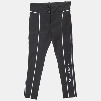 GIVENCHY KIDS BLACK COTTON BLEND LOGO EMBROIDERED PANTS 4 YRS