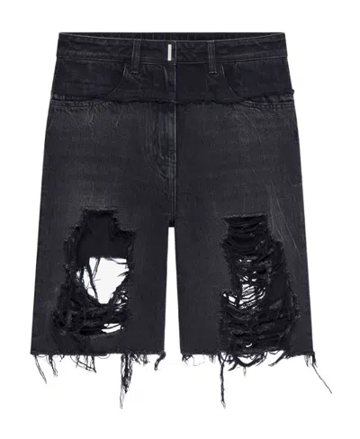 GIVENCHY GIVENCHY LOGO-DETAILED DISTRESSED DENIM SHORTS
