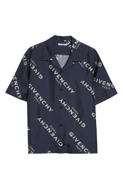GIVENCHY GIVENCHY LOGO PRINT SILK BOWLING SHIRT
