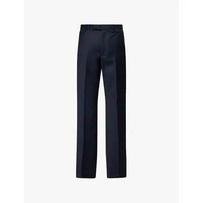 GIVENCHY MENS NAVY SATIN-PANEL FLARED WOOL-BLEND TROUSERS
