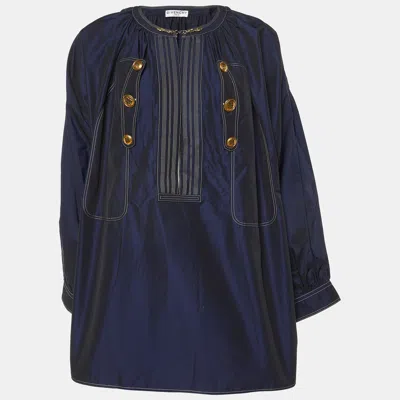 GIVENCHY NAVY BLUE COTTON DETAILED HOOK & BUTTON BLOUSE L
