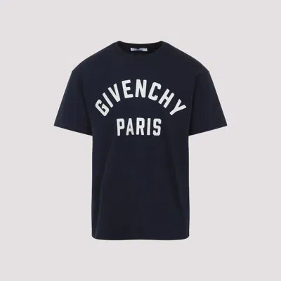 GIVENCHY GIVENCHY NAVY COTTON T-SHIRT WITH GIVENCHY PARIS LOGO