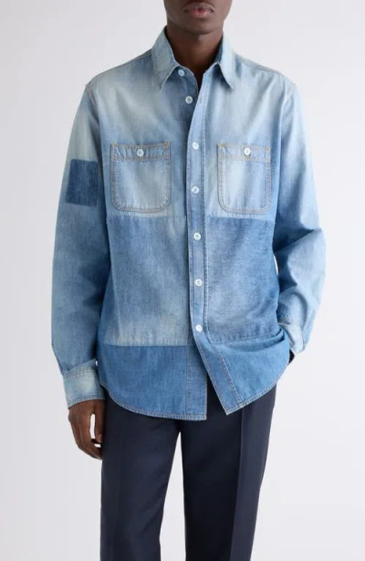 GIVENCHY GIVENCHY RIP & REPAIR COTTON CHAMBRAY BUTTON-UP SHIRT