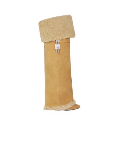 GIVENCHY SHARK LOCK STILETTO BOOTS IN SUEDE AND SHEARLING