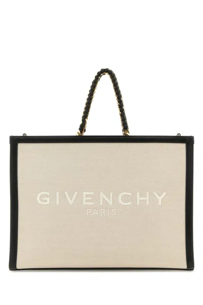 GIVENCHY TWO-TONE CANVAS AND LEATHER MEDIUM G-TOTE HANDBAG