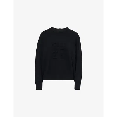 GIVENCHY WOMENS BLACK LOGO-EMBROIDERED BUTTONED-BACK WOOL-BLEND JUMPER