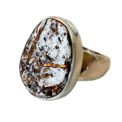 GLAMROCKS JEWELRY WOMEN'S SILVER / GOLD / WHITE ASTROPHYLLITE STERLING SILVER ONE OF A KIND RING