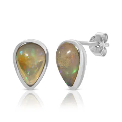 GLAMROCKS JEWELRY WOMEN'S TEARDROP WELO OPAL SILVER STUD EARRINGS