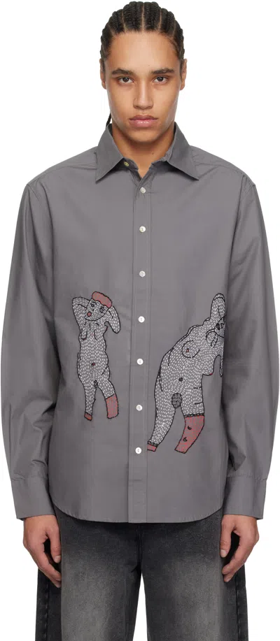 GLASS CYPRESS GRAY DOUBLE LADY TAILORED SHIRT