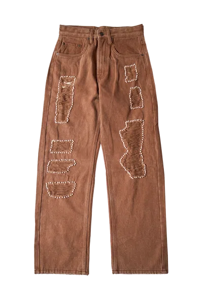 GLASS CYPRESS GLASS CYPRESS PEARLED BROWN DENIM JEANS