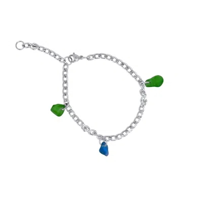 GLASSTYK I/S WOMEN'S BLUE / GREEN FRAGMENTS BLUE AND GREEN SEA GLASS BRACELET