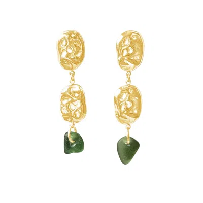 GLASSTYK I/S WOMEN'S CLIFF EARRINGS GREEN SEA GLASS GOLD