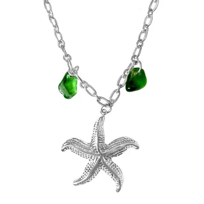 GLASSTYK I/S WOMEN'S STARFISH GREEN SEA GLASS NECKLACE STEEL