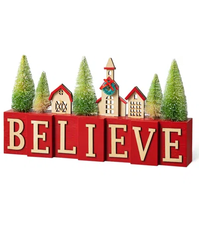 GLITZHOME 14" L CHRISTMAS WOODEN HOUSE OR BRUSH TREES TABLE DECOR