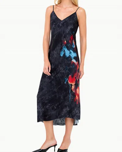 GO BY GO SILK GO SLIP PRINTED MIDI DRESS IN BLACKOUT FLORAL PLACE