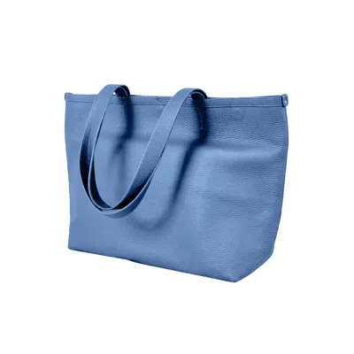 GODI. WOMEN'S BLUE / WHITE THE EVA HANDMADE LEATHER TOTE BAG IN CORNFLOWER BLUE