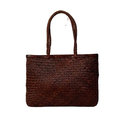 GODI. WOMEN'S BROWN THE BUNA HANDWOVEN LEATHER TOTE BAG
