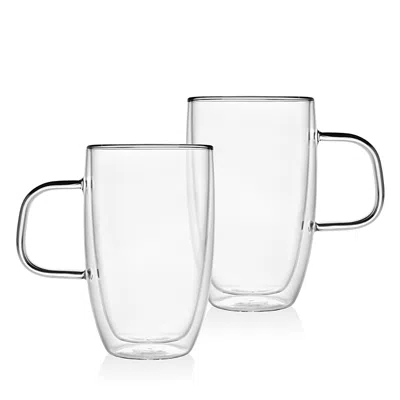 GODINGER DOUBLE WALLED LARGE GLASS COFFEE MUG, SET OF 2