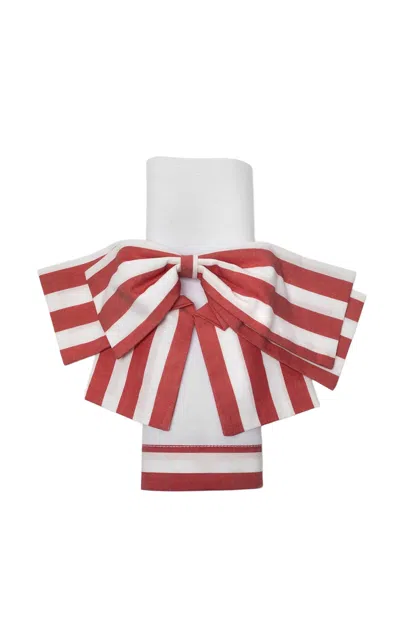 GOHAR WORLD SET-OF-TWO STRIPED COTTON-LINEN NAPKIN BOWS