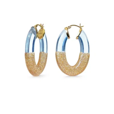 GOLD & HONEY WOMEN'S BLUE / GOLD FLAT HOOP EARRINGS IN BLUE WITH GOLD GLITTER