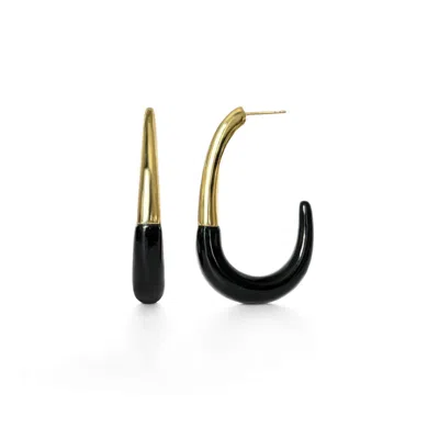 GOLD & HONEY WOMEN'S GOLD / BLACK J HOOP EARRINGS IN BLACK