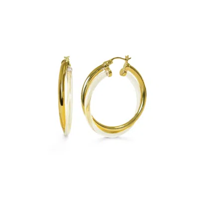 GOLD & HONEY WOMEN'S GOLD CROSSOVER HOOPS IN CLEAR