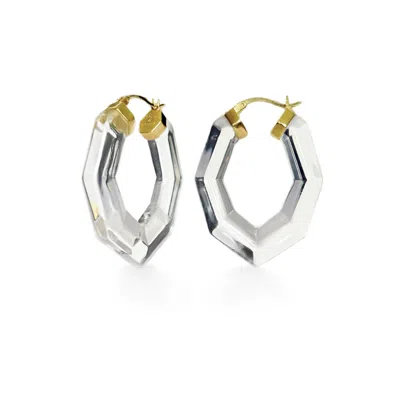GOLD & HONEY WOMEN'S GOLD PEAR GEMSTONE LUCITE HOOP EARRINGS IN CLEAR