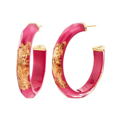GOLD & HONEY WOMEN'S GOLD / PINK LARGE FACETED 24K GOLD LEAF LUCITE HOOPS IN PINK