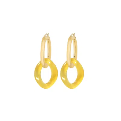 GOLD & HONEY WOMEN'S GOLD / YELLOW GOLD AND LUCITE CURB LINK DROP HOOP EARRINGS IN HONEY