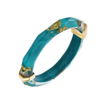 GOLD & HONEY WOMEN'S GOLD / GREEN / BLUE 24K GOLD LEAF LUCITE BANGLE IN TEAL GREEN