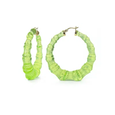 GOLD & HONEY WOMEN'S GOLD / GREEN BAMBOO HOOP EARRINGS IN LIME GREEN