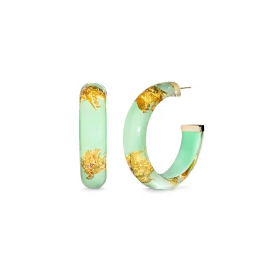 GOLD & HONEY WOMEN'S GOLD / GREEN GOLD LEAF HOOP EARRINGS IN MINT GREEN