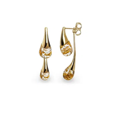 GOLD & HONEY WOMEN'S INTERCHANGEABLE DOUBLE DROP EARRINGS IN CLEAR & 24K GOLD LEAF