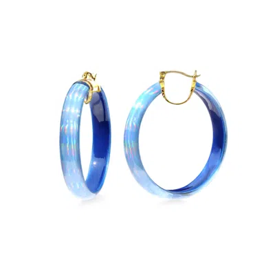 GOLD & HONEY WOMEN'S LARGE LUCITE IRIDESCENT HOOPS IN BLUE