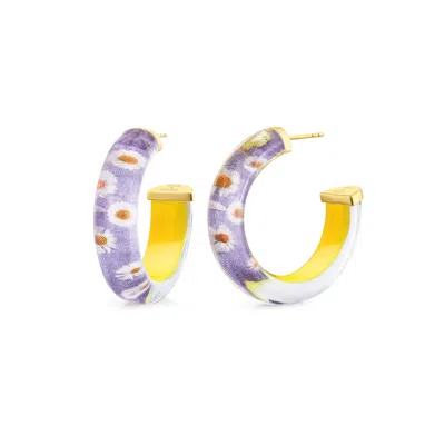 GOLD & HONEY WOMEN'S GOLD / YELLOW DAISY DUKES FLOWER LUCITE HOOPS