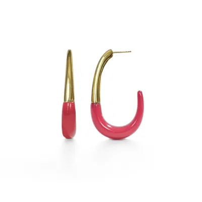 GOLD & HONEY WOMEN'S GOLD / PINK J HOOP EARRINGS IN PINK FLAMINGO