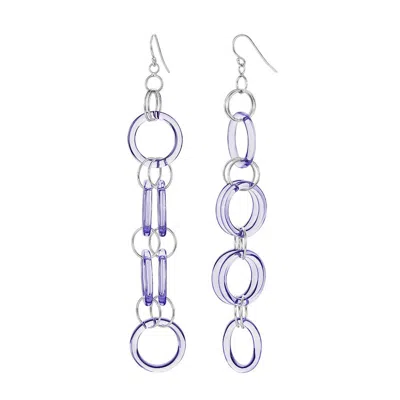 GOLD & HONEY WOMEN'S SILVER / PURPLE PURPLE CIRCLE LINKS DROP & DANGLE EARRINGS
