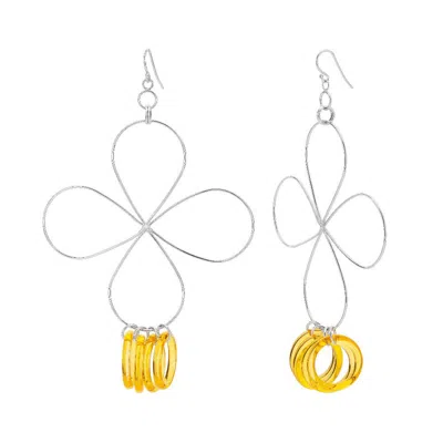 GOLD & HONEY WOMEN'S SILVER / YELLOW YELLOW & SILVER FLOWER DROP EARRINGS