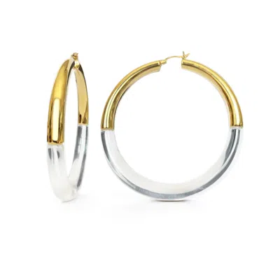 GOLD & HONEY WOMEN'S XL CLEAR AND GOLD CHUNKY GRADUATED HOOP EARRINGS