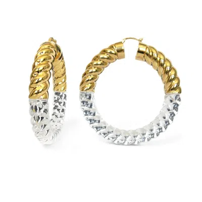 GOLD & HONEY WOMEN'S XL CLEAR AND GOLD CHUNKY ROPE HOOP EARRINGS
