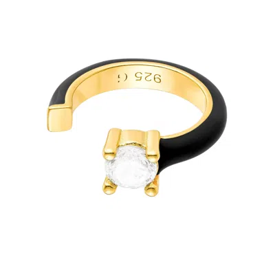 GOLD TRIP WOMEN'S BLACK / WHITE / GOLD BLACK ENAMEL EAR CUFF IN GOLD