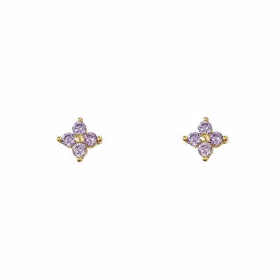 GOLD TRIP WOMEN'S GOLD / PINK / PURPLE AMETHYST CRYSTAL FLOWER STUDS IN GOLD