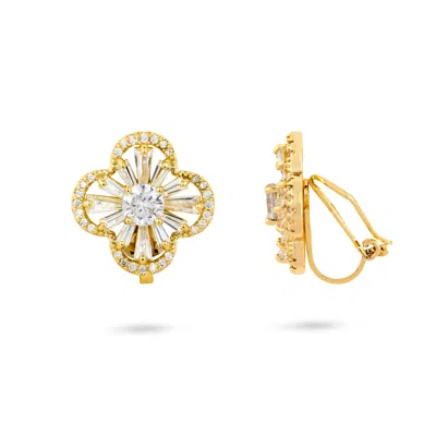 GOLD TRIP WOMEN'S GOLD / WHITE CLOVER FLOWER CLIP ON EARRINGS IN GOLD