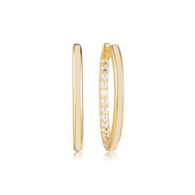 GOLD TRIP WOMEN'S GOLD / WHITE LARGE NUDE ENAMEL HOOP EARRINGS IN GOLD