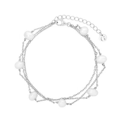 GOLD TRIP WOMEN'S NEUTRALS / SILVER LAYERED PEARL SATELLITE BRACELET IN SILVER