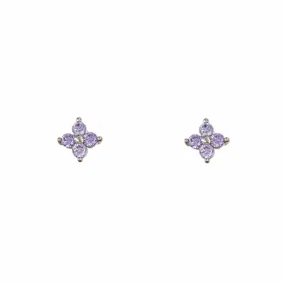 GOLD TRIP WOMEN'S PINK / PURPLE / SILVER AMETHYST CRYSTAL FLOWER STUDS IN SILVER