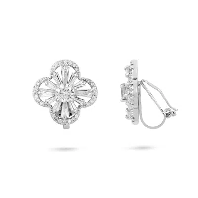 GOLD TRIP WOMEN'S SILVER / WHITE CLOVER FLOWER CLIP ON EARRINGS IN SILVER