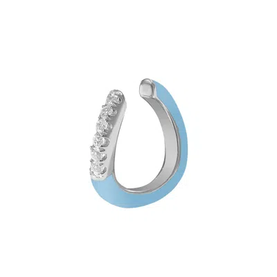 GOLD TRIP WOMEN'S WHITE / SILVER / BLUE BLUE ENAMEL WAVE EAR CUFF IN SILVER