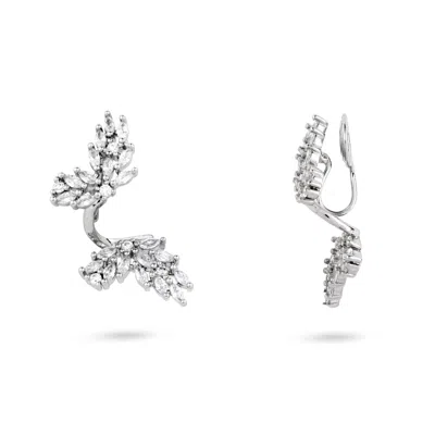 GOLD TRIP WOMEN'S WHITE / SILVER CRYSTAL LEAF CLIP ON EARRINGS