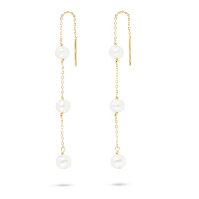 GOLD TRIP WOMEN'S WHITE / SILVER / GOLD TRIPLE PEARL THREADER EARRINGS IN GOLD